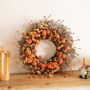 Corona de Otoño de 50 cm con Calabaza y Ramas Secas para Puerta Principal, Corona Artificial para Decoración Festiva - Product Image 1