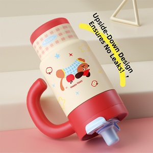 แก้วน้ำสแตนเลส Apple Puppy 316 ดีไซน์สองช่องสำหรับใส่เครื่องดื่ม ความจุขนาดใหญ่ พร้อมหูจับ แก้วเก็บความเย็นลายการ์ตูนน่ารัก - Product Image 3
