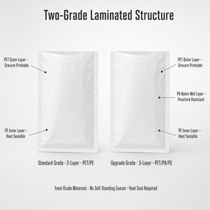 Sachet scellé sur trois côtés, semi-<span class=keywords><strong>opaque</strong></span>, de qualité alimentaire, sans fond autoportant, pour utilisation à température ambiante, utilisé pour la portionnement - Product Image 1