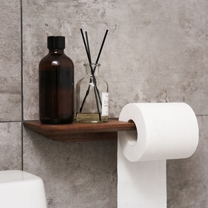 Porte-papier hygiénique mural avec étagère de présentation, distributeur de rouleaux de papier toilette en noyer - Product Image 3