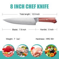 Le même design avec ambre couteau de chef de 8 pouces en acier Chef Messer lame à motif de vague manche en palissandre OEM