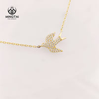 Mode Saint Valentin Cadeaux Femmes Bijoux Jaune Plaqué Or Paix Oiseau Charmes Pendentif Collier CZ Bijoux pour Enfants