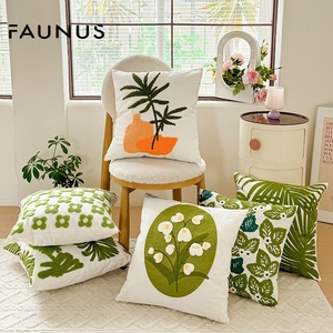 Housse de <span class=keywords><strong>coussin</strong></span> carrée verte à motif de plante, broderie transfrontalière, style sud-est asiatique, feuille verte, pour canapé de salon et bureau - Product Image 1