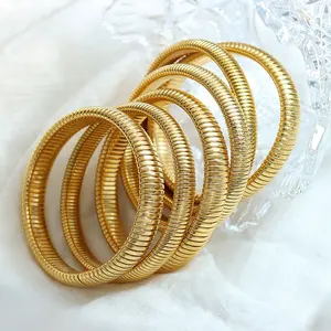 2023 Waterproof Stainless Steel Elasticity Snake Chain Bracelet Chunky 18k Gold Plated Wide Adjustable Bangle Women Jewelry