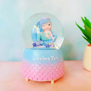 Mermaid Ball music box set regalo artigianato in resina regali per bambini decorazione per la casa globo di neve - Product Image 3