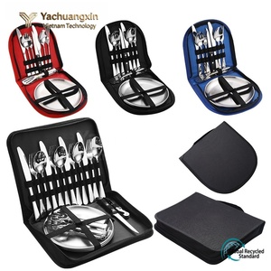 Ensemble de couverts en acier inoxydable doré pour 4 personnes, vaisselle portable avec étui à fermeture éclair, cuillère, fourchette, couteau, baguettes - Product Image 6