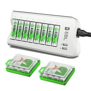 EBL Paquete de 16 Pilas Recargables AA de Ni-MH de 2300 mAh con Cargador de Pilas AA/AAA Recargable y 2 Puertos de Carga USB - Product Image 1