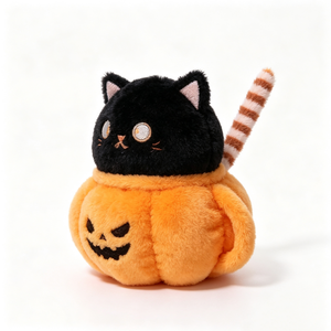 Peluche personnalisée chat noir citrouille Halloween, design Jack-o'-lantern, adorable animal en peluche avec rembourrage en coton PP pour bébés 0-24 mois - Product Image 4