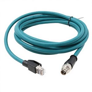 Câble Ethernet CAT6A M12 étanche vert bleu avec connecteur M12 X codé vers RJ45, longueur 500 mm, gaine en PVC pour utilisation informatique - Product Image 4
