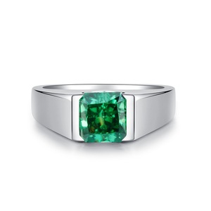 Anillo de Esmeralda Lisa de Plata de Ley S925 para Hombre, Chapado en Platino PT950, Joyería Fina, Anillo de Boda - Product Image 1