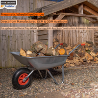 Brouette en acier galvanisé 65L, brouette robuste à une roue avec pneu pneumatique de 13 pouces pour le jardin, la construction et l'agriculture