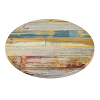 Pièces de mobilier d'extérieur, table ronde en bois recyclé vintage avec plateau en mélamine résistant aux taches pour bistrot, bar, café