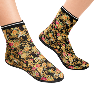 Elegant gold-embossed design, winter non-slip floral digital print, logo on the cuff, high-ankle <b>socks</b> suitable for <b>women's</b> - Product Image 1