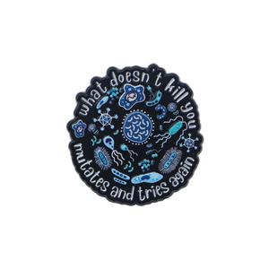 En gros, Broche à citation 'Lovely Mutant Bacteria', Badge en métal de mode à motif de dessin animé, Épingle de revers créative avec lettres anglaises pour vêtements, Accessoire - Product Image 1