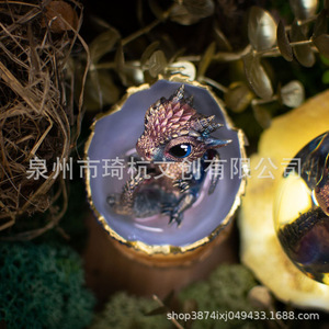 Statue de dragon bébé dans une coquille d'œuf, en résine bleu-vert, décoration pour salon, ornement - Product Image 4