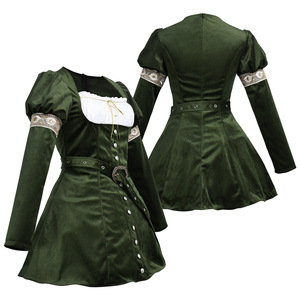 Robe médiévale pour femme, tenue de cosplay, velours vert, style gothique, costume de fantaisie, tenue de fête d'Halloween - Product Image 4
