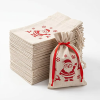 Bolsas de yute con cordón para Navidad al por mayor de fábrica, ecológicas, con diseño de Papá Noel y renos, para regalos, dulces, joyas, personalizables y duraderas