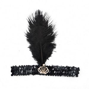Serre-tête à plumes et sequins style Charleston des années 20, orné de bijoux, noir, pour enterrement de vie de jeune fille, vente en gros - Product Image 4