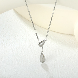 Collar con colgante de doble lágrima de aleación de zinc, cadena para clavícula, para mujer, uso diario, regalo, joyería - Product Image 4