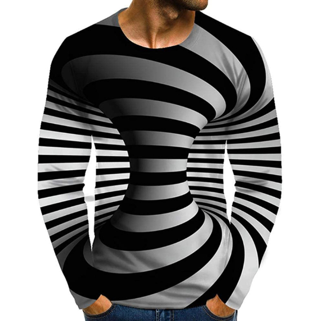 Fitspi 3D Shirt for Men Graphic Summer Print Long Sleeve Cool Funny Black T Shirts Boys Trendy Streetwear Casual Stylish