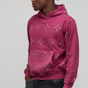 Latest Design Men's Rhinestone Hoodie Pullover Style Boxy Fit 100% Cotton High Quality Acid <b>Wash</b> Winter Windproof 2 Pcs - Product Image 6