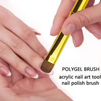 Pinceau plat Kolinsky pour nail art français, dessin acrylique, strass, peinture gel, manche métallique doré, 1 pièce, vente en gros