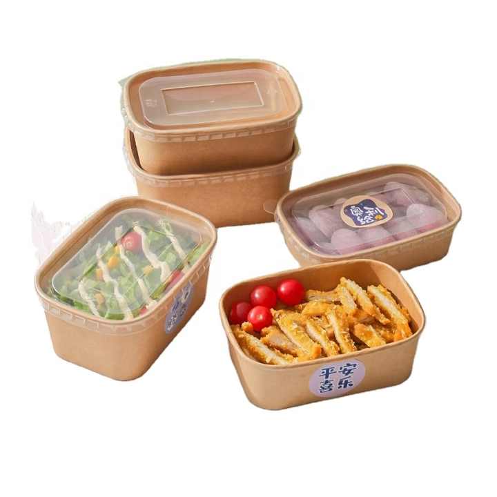 500ml 650ml 16oz 32oz Biodegradable Kraft Food Packing Box Square Salad ...