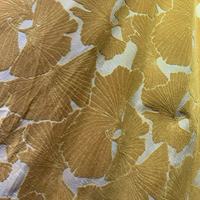 Tissu Jacquard Occultant Teint en Fil 100% Polyester à Motif Feuille de Ginkgo Jaune, Style Tropical pour Rideaux et Textiles de Maison