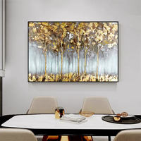 100% acrylique nordique peint à la main forêt d'or photos d'arbre moderne grande peinture à l'huile abstraite art mural fait à la main