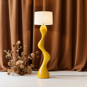 Lámpara de Pie Curva en Forma de S, Color Amarillo Brillante, con Pantalla de Tela, para Sala de Estar, Hotel, Decoración del Hogar - Product Image 2