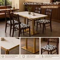 Ensemble de table et chaises de salle à manger commerciales en gros avec plateau en pierre frittée et chaise en bois massif à dossier ondulé pour l'approvisionnement de projets de café