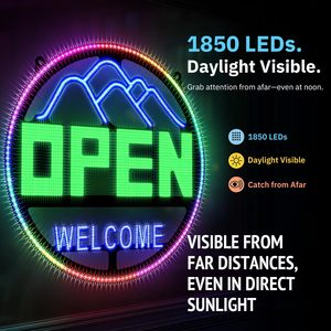 Letrero LED Abierto Redondo de 16x16 Ultra Brillante con Control por Aplicación, Pantalla de Bienvenida para Bar, Oficina, Uso Promocional - Product Image 2