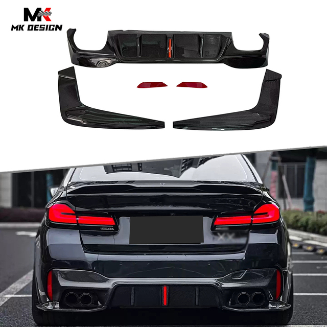 Real Carbon Fiber 3D Style Rear Bumper Lip Diffuser With Light for BMW 5 Series G30 G38 F90 M5 2021+ Carbon Rear Diffuser