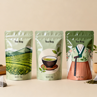 Sachets de thé vert coréen imprimés sur mesure en usine, refermables avec fermeture éclair, pochettes verticales pour l'emballage du thé en vrac