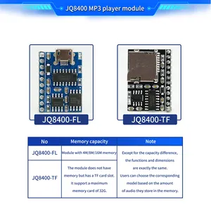 JQ8400-TF USB загружаемый модуль голосового проигрывателя MP3 с усилителем 3 Вт, Однорядный последовательный/TTL-контроль, поддержка TF-карты макс 32 г