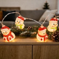 Guirlande lumineuse de Noël LED en forme de bonhomme de neige, lumière chaude, alimentée par piles, décoration de fête à suspendre pour la maison, cadeau de Noël