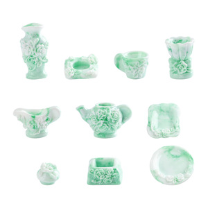 Resin Miniature Green <b>Tea</b> <b>Set</b> Floral Design Home Decoration Craft Kit - Product Image 1