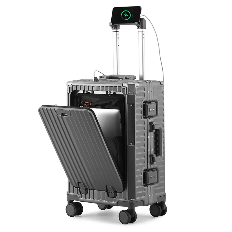Set bagasi perjalanan bisnis troli Roda senyap desain terbaru mewah multifungsi koper berikut