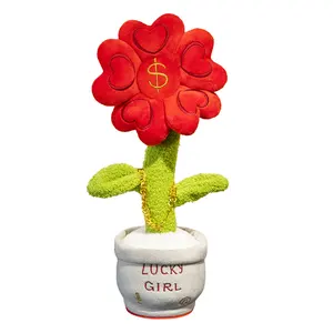 Mainan mewah putar mawar Tulip bernyanyi pengisian elektronik berbicara bunga menari