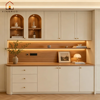Buffet de salle à manger XINGRUO en bois massif blanc crème, design moderne européen, modulaire, éclairage LED, niches d'exposition ouvertes en arc