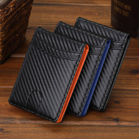 Dompet pendek serat karbon pria wanita, dompet lipat dua pria wanita ramping RFID saku depan klip uang