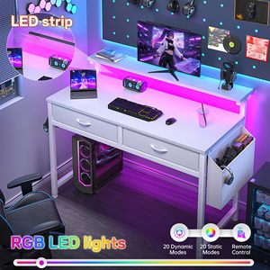 Bureau d'ordinateur à domicile SENYU 31 pouces avec 2 tiroirs et éclairage LED, support d'écran latéral, table d'étude et d'écriture pour petit espace - Product Image 5