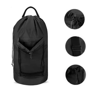 Tiktok Hot Drawstring Closure Durable Nylon Clothes Hamper Bag Backpack Laundry Bag with Shoulder Straps and Mesh Pocket