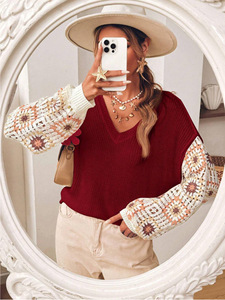 <span class=keywords><strong>Pull</strong></span> en tricot ajouré noir pour femme, motif carré <span class=keywords><strong>Granny</strong></span> multicolore au <span class=keywords><strong>crochet</strong></span>, manches longues, style bohème vintage, léger et oversize - Product Image 3
