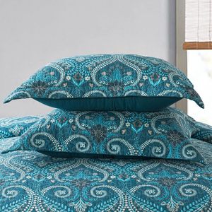 Juego de edredón reversible de algodón, <span class=keywords><strong>colcha</strong></span> tamaño Queen con patrón real clásico <span class=keywords><strong>Turquesa</strong></span> - Product Image 3