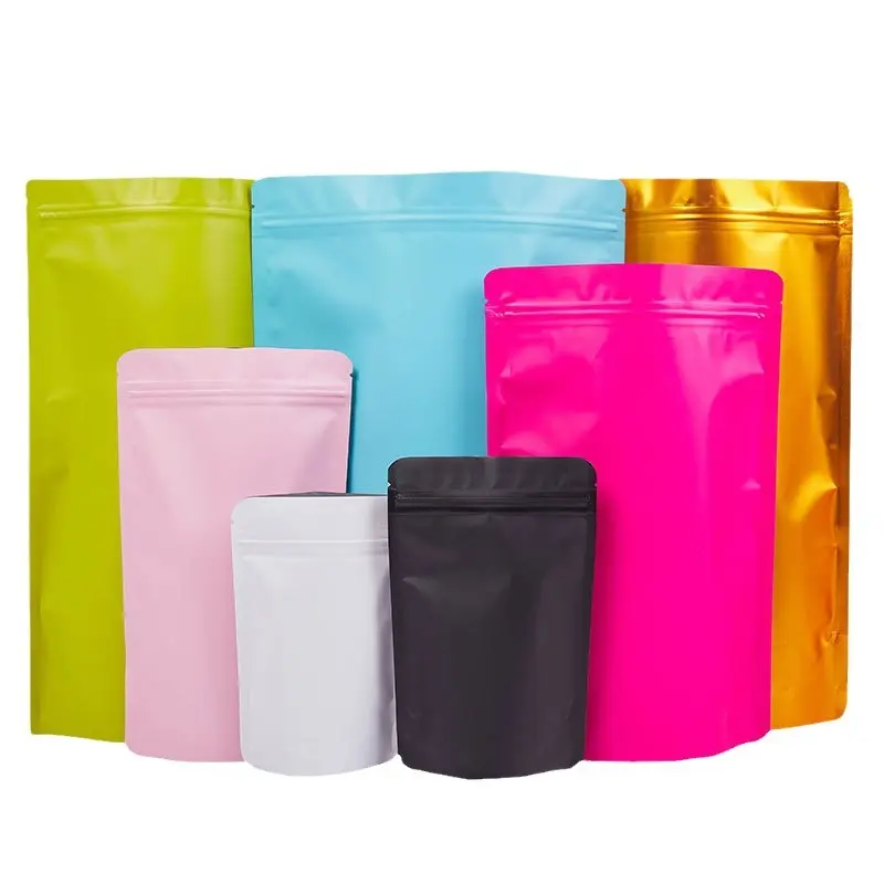 Mylar 250g sacos de zíper coloridos para biscoitos Doypack, bolsa banhada a alumínio reutilizável à prova de cheiro, com zíper