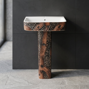 WC monobloc carré moderne en céramique, finition mate, design bois gaufré, double chasse, pour salle de bain de villa de luxe - Product Image 5