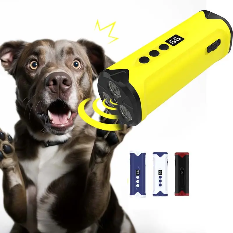 เครื่องป้องกันการเห่าสุนัขไฟฟ้า3หัวเครื่องควบคุมการเห่าด้วยคลื่นโซนิกใช้กลางแจ้งเครื่องฝึกสุนัข