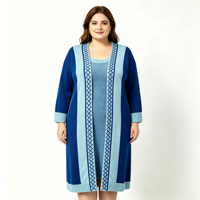 Pull-over pour femme OEM, vêtement élégant en tricot, mini-robe assortie à un cardigan à manches longues ouvert sur le devant, jacquard géométrique
