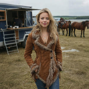 Ventes en gros de vestes en daim à col en fourrure rétro occidentales pour femmes, OEM, vintage, teintes unies, à simple boutonnage, manteaux d'automne et d'hiver - Product Image 2